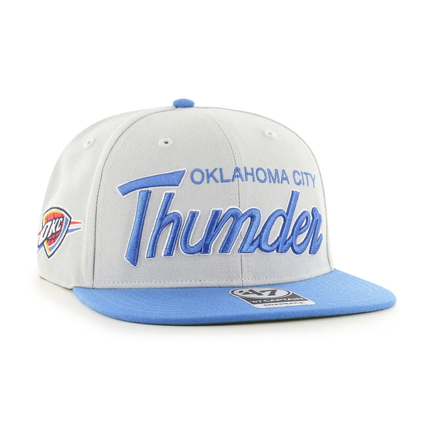 Men's 47 Brand Grey/Blue NBA Oklahoma City Thunder Two Tone Crosstown Script Snapback - OSFA
