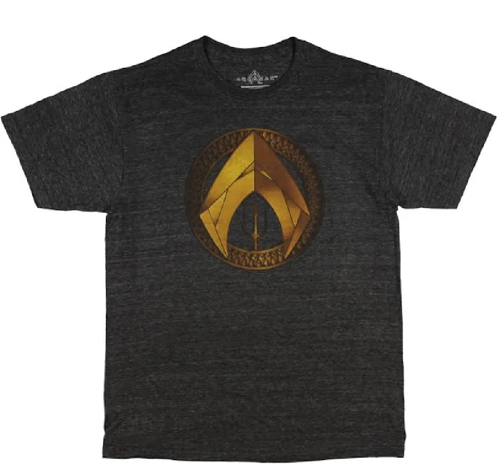 Impact Merch Charcoal Heather Aquaman Gold Ornate Logo T-Shirt