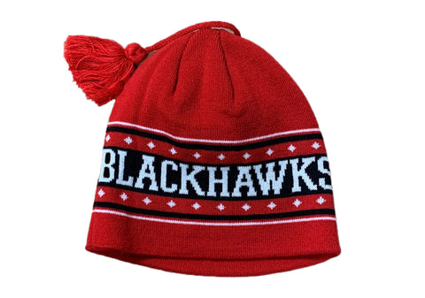 Reebok NHL Chicago Blackhawks Black/Red Cuffless Pom Hat - OSFM