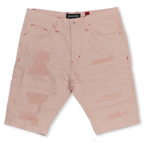 Men's Makobi Pink Avlaki Shredded Twill Shorts