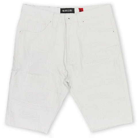 Men's Makobi White Avlaki Shredded Twill Shorts