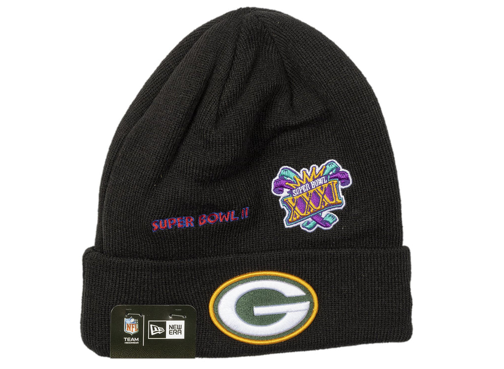 Men's New Era Black Green Bay Packers 4x Super Bowl Champions Knit Hat (60185293) - OSFM