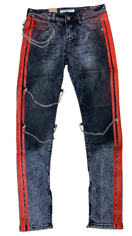 Men's Reelistik NYC Grey Skinny Fit Jeans with Double Red Stripe