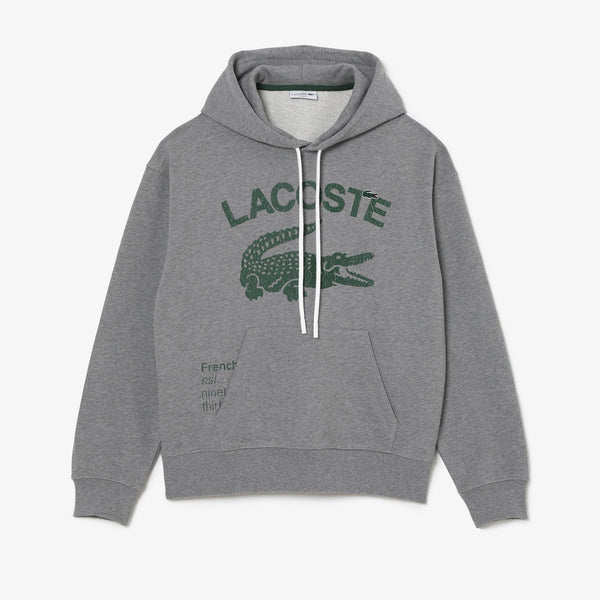 Men's Lacoste Grey Loose Fit Crocodile Hooded Sweatshirt
