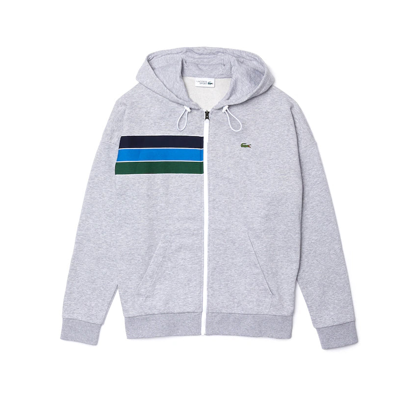 Lacoste Sport Silver Chine/Navy Blue/Utramarine Colourblock Fleece Zip Hoodie