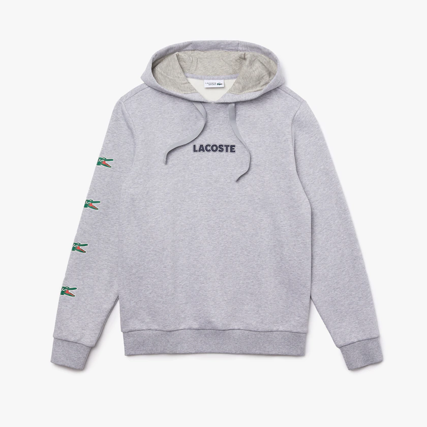Men's Lacoste Silver Chine Sport Crocodile Print Hooded Sweatshirt