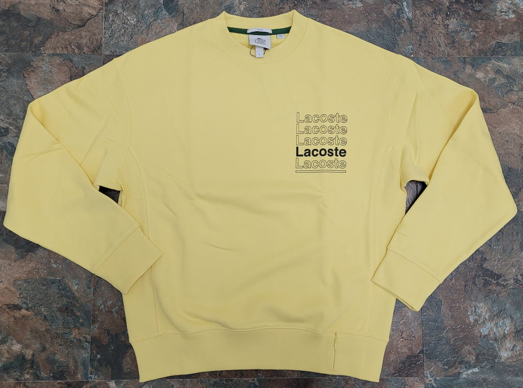Lacoste Yellow L!VE Loose Fit Crew Neck Print Fleece Sweatshirt