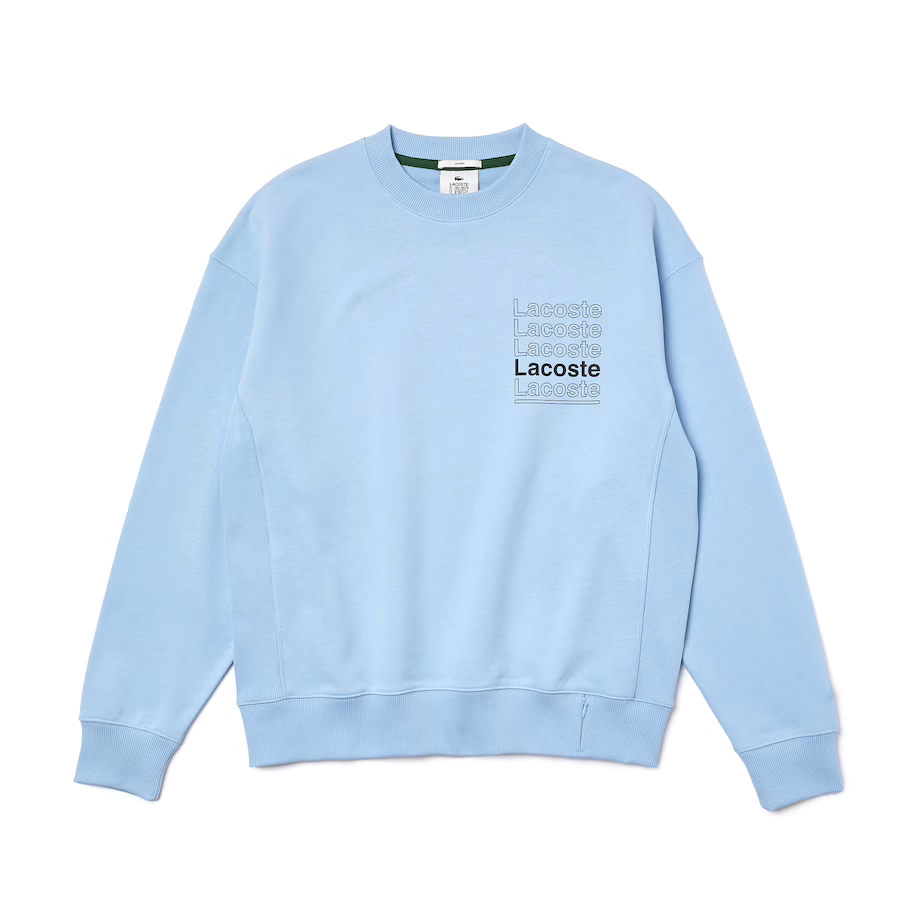 Men's Lacoste Light Blue L!VE Loose Fit Crew Neck Print Fleece Sweatshirt