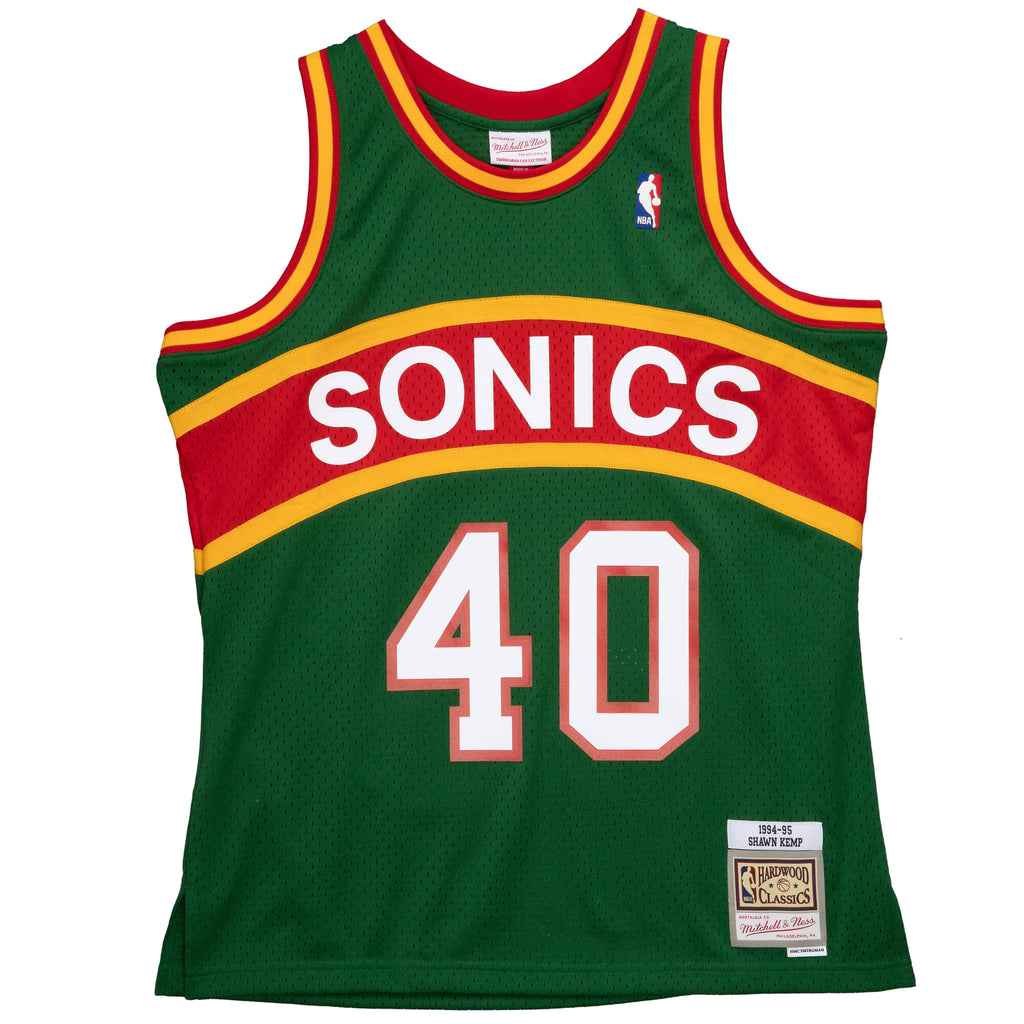 Men's Mitchell & Ness Green NBA Seattle Supersonics Shawn Kemp 1994-95 Jersey