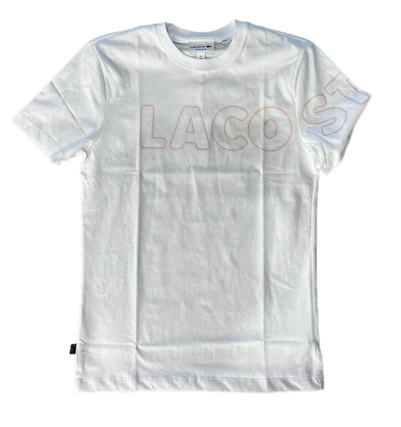 Men's Lacoste White Heritage Branded Crew Neck Flecked Cotton T-Shirt