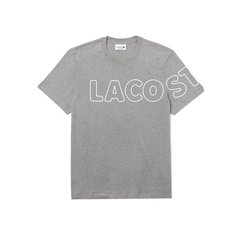 Men's Lacoste Grey Chine/White Heritage Branded Crew Neck Flecked Cotton T-Shirt