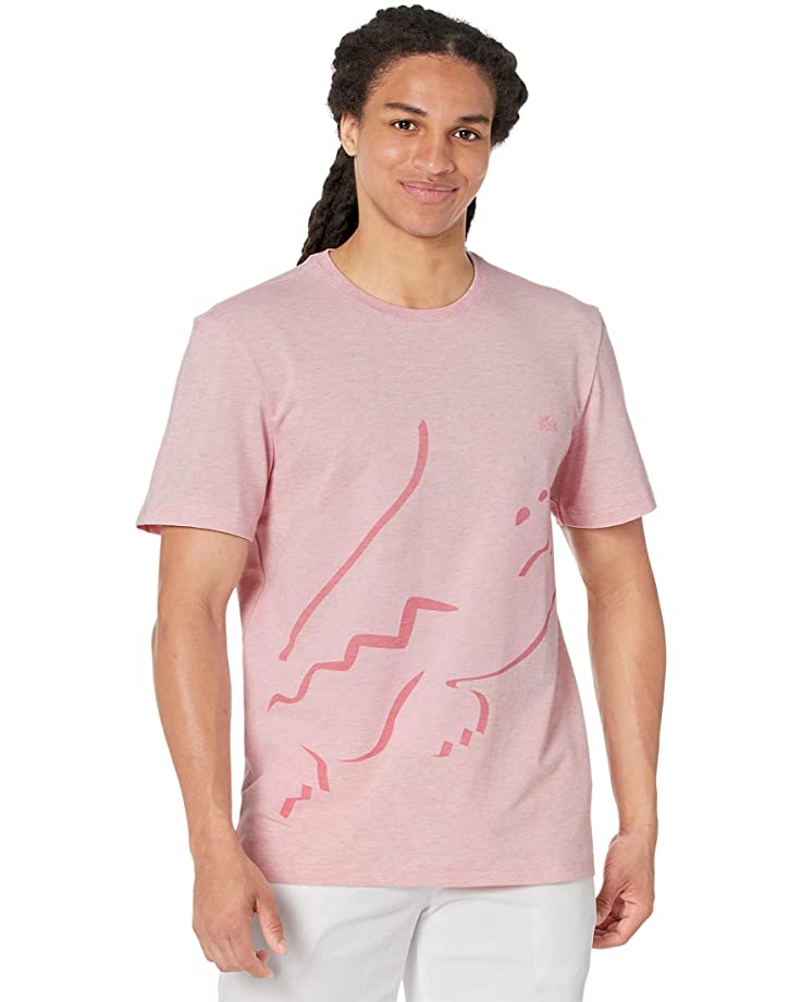Men's Lacoste Pink Crocodile Print Crew Neck Stretch Organic Cotton T-Shirt