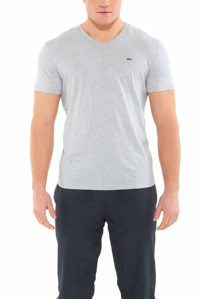 Lacoste Silver Chine Short Sleeve Pima Jersey V Neck T-Shirt