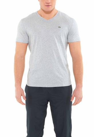 Lacoste Silver Chine Short Sleeve Pima Jersey V Neck T-Shirt