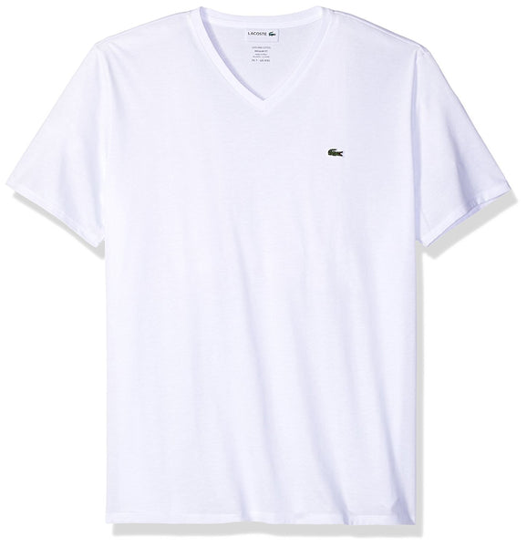 Lacoste White Short Sleeve Pima Cotton V-Neck Jersey T-Shirt