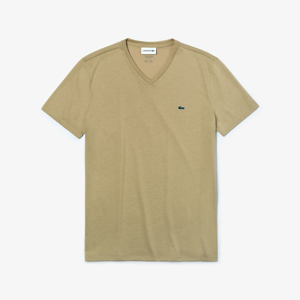 Lacoste Beige Short Sleeve Pima Cotton V-Neck Jersey T-Shirt