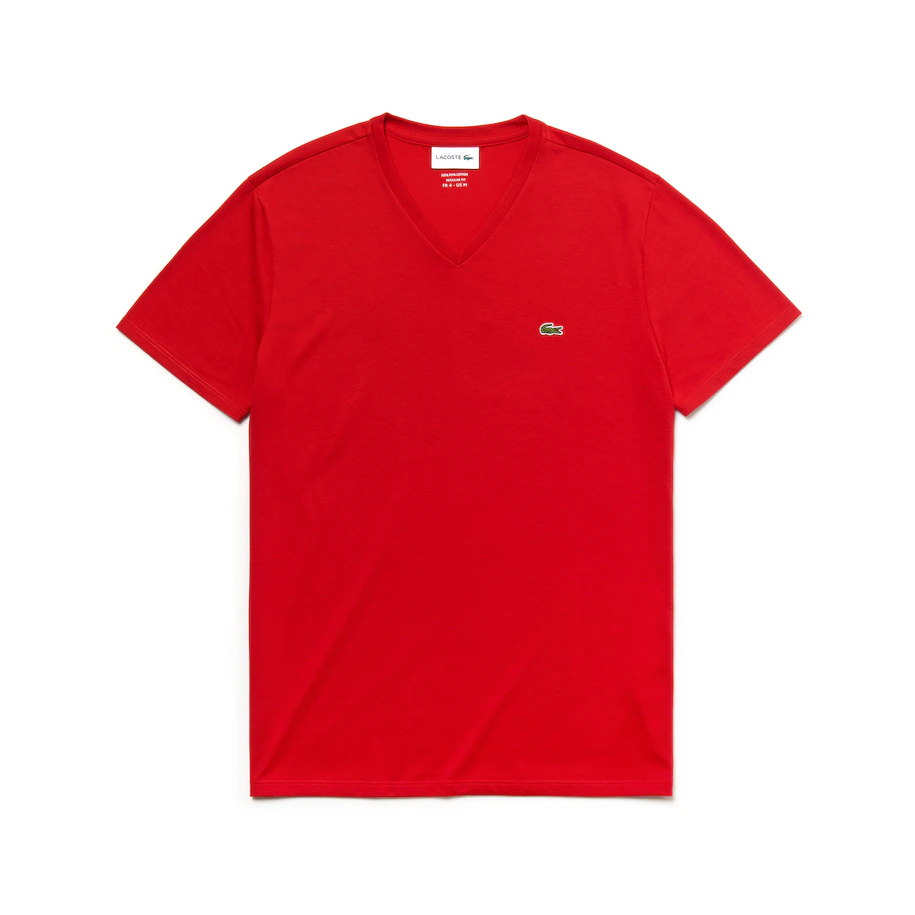Lacoste Red Short Sleeve Pima Cotton V-Neck Jersey T-Shirt