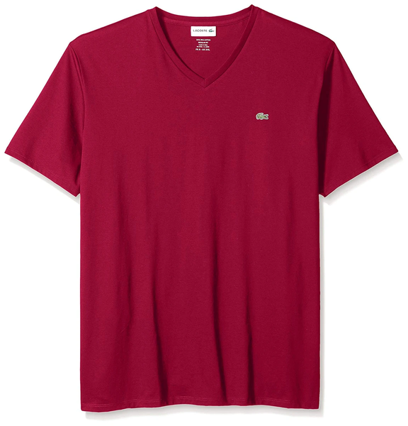 Lacoste Bordeaux Short Sleeve Pima Cotton V-Neck Jersey T-Shirt