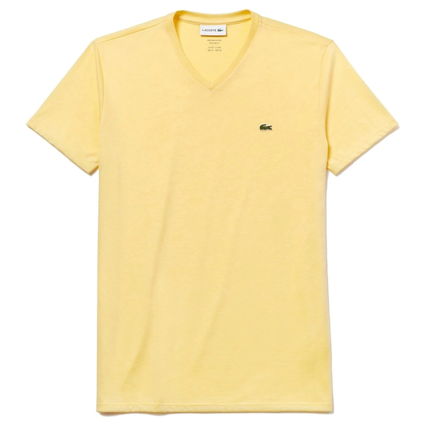 Lacoste Yellow Short Sleeve Pima Cotton V-Neck Jersey T-Shirt