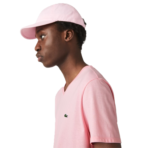 Men's Lacoste Pink Short Sleeve Pima Cotton V-Neck Jersey T-Shirt