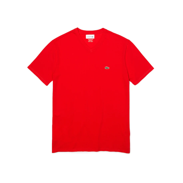 Lacoste Red Current Short Sleeve Pima Cotton V-Neck Jersey T-Shirt