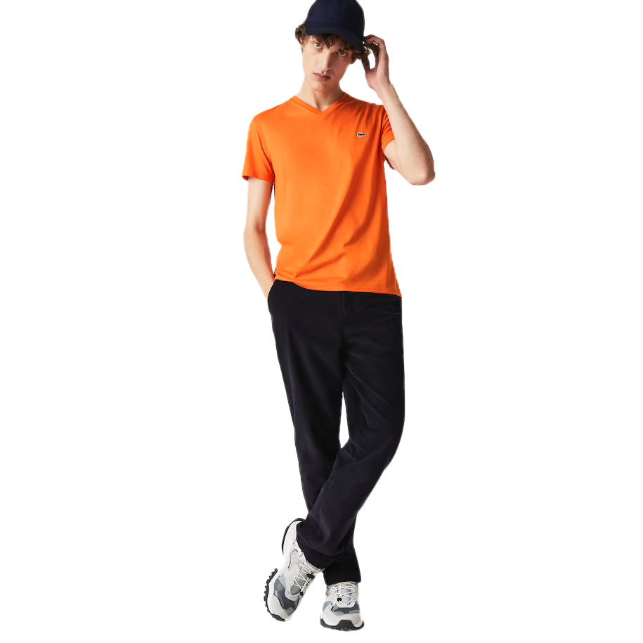 Men's Lacoste Orange Short Sleeve Pima Cotton V-Neck Jersey T-Shirt