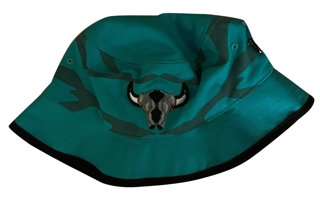 R.S. 1NE Teal Green Carmine Horn Bucket Hat - OSFA