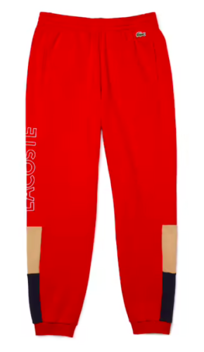 Men's Lacoste Red/Beige/Navy Blue Branded Colorblock Fleece Jogging Pants
