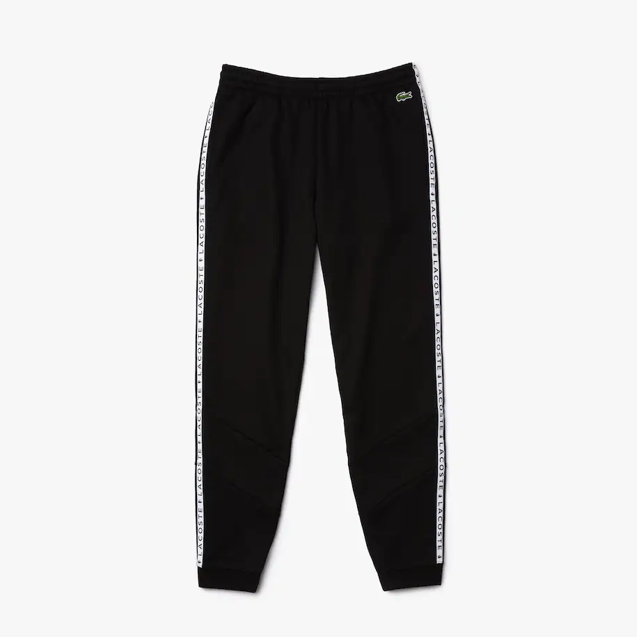 Men's Lacoste Black Signature Striped Colorblock Fleece Jogging Pants